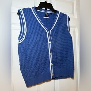 Callaway Golf Apparel Woman’s Blue Cable Knit Sweater Vest Medium White Contrast